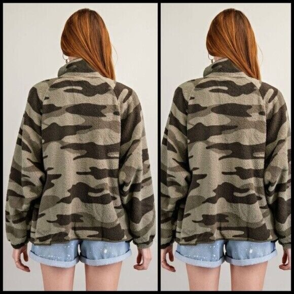 EASEL SUPER Soft & Cozy Camo Print Lined Fleece Jacket Snap Closure Side Pockets - Picture 14 of 15